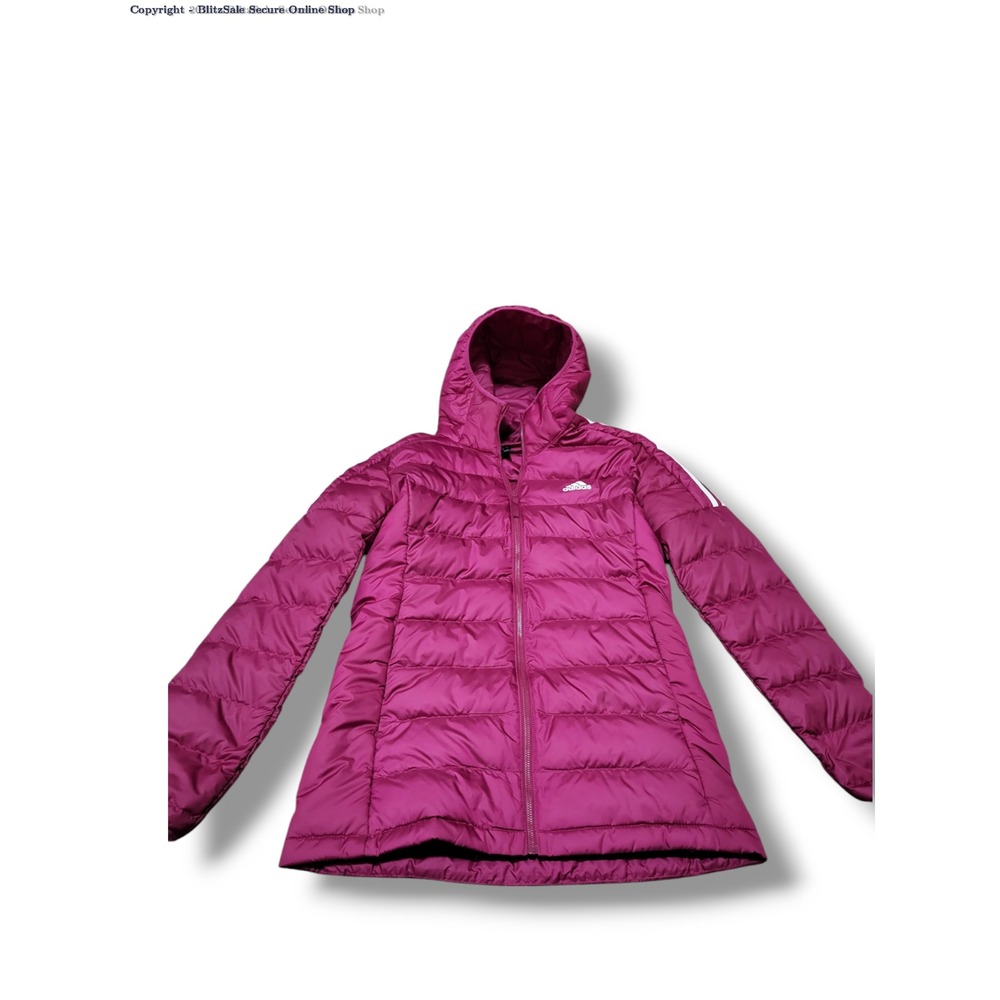 Adidas Womens Puffer Jacket Purple‎ Lightweight Hooded Full Zip Size S
